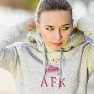AFK away from keyboard.  Woman out for a run wearing a warm hoodie.