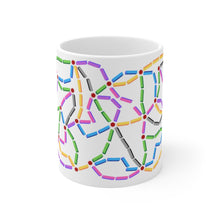 Load image into Gallery viewer, π Railroad Junction - Gamer Mug π    Anyone who loves railroad games like, "Ticket to Ride" and "Railroad Tycoon," will appreciate this delightful railway themed gamer mug.