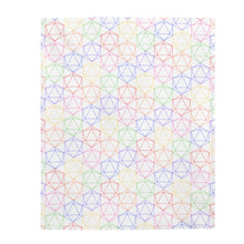 Load image into Gallery viewer, Dice Spectrum Blanket for your game room. All over print of multicolor d20 dice by Red Fox Brand