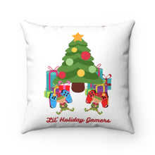 Load image into Gallery viewer, Lil' Holiday Gamers - Sleepy Elves on Controllers - Game Room Pillow