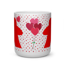 Load image into Gallery viewer, Valentine's Day Gift Meeple Love heart shaped handle mug with meeples and hearts