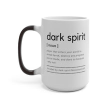 Load image into Gallery viewer, If you are a Dark Souls player you know all about Dark Spirits.  This funny take on the dark spirits that invade the players world, will bring a grin, smirk, and smile to your face.  Especially the name of the invader, "Meowtastic69."  Bring a sense of magic and wonder to your breakfast table with this new age mug!