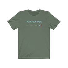 Load image into Gallery viewer, Pew Pew Pew - Zooming Ship Firing Missiles - Unisex T-shirt