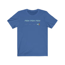 Load image into Gallery viewer, Pew Pew Pew - Zooming Ship Firing Missiles - Unisex T-shirt