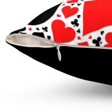 Load image into Gallery viewer, ♣️ ♦️ ♠️ ♥️ Covered in poker suits (hearts, clubs, diamonds, and clubs), this fun game room pillow is blue and gray to fit in perfectly with your game room decor.