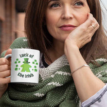 Load image into Gallery viewer, ☘️ Luck of the Irish Meeple ☘️ Save this one as your lucky gamer mug. Description: This classic shaped white, durable ceramic mug is perfect for coffee, tea, or even yummy hot chocolate.  St Patrick's Day Gamer MUG