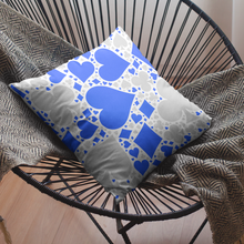 Load image into Gallery viewer, ♣️ ♦️ ♠️ ♥️ Covered in poker suits (hearts, clubs, diamonds, and clubs), this fun game room pillow is blue and gray to fit in perfectly with your game room decor.