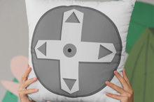 Load image into Gallery viewer, Hey gamers! Check out this video game controller designed Game Room Pillow highlighting the essential D-Pad.