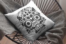 Load image into Gallery viewer, π 20 Sided Eyes Sugar Skull π Cool gaming designed Game Room Pillow with black Sugar Skull that has 20 sided dice for eyes. Description: Game room accents shouldn't be underrated. These beautiful indoor pillows come in two sizes. by Red Fox Brand