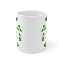 Load image into Gallery viewer, ☘️ Luck of the Irish Meeple ☘️ Save this one as your lucky gamer mug. Description: This classic shaped white, durable ceramic mug is perfect for coffee, tea, or even yummy hot chocolate.  St Patrick's Day Gamer MUG