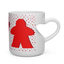Load image into Gallery viewer, Valentine's Day Gift Meeple Love heart shaped handle mug with meeples and hearts