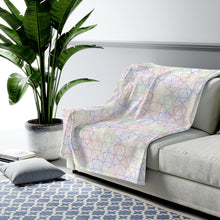 Load image into Gallery viewer, Dice Spectrum Blanket for your game room. All over print of multicolor d20 dice by Red Fox Brand