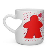 Load image into Gallery viewer, Valentine's Day Gift Meeple Love heart shaped handle mug with meeples and hearts