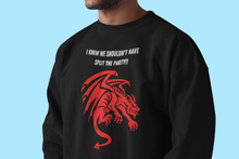Load image into Gallery viewer, Split the party!! - RPG Gamer T-shirt | Red Fox Brand RPG (Roll Playing Game) T-shirt - tee.  Yeah, I knew we shouldn't have split the party.  Funny design with a large, scary red dragon.