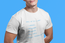 Load image into Gallery viewer, Shall We Play A Game tee t-shirt Carcassonne 7 Wonders Gloomhaven Small World board games