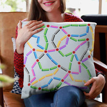 Load image into Gallery viewer, π Railroad Junction - Game Room Pillow π Anyone who loves railroad games like, "Ticket to Ride" and "Railroad Tycoon," will appreciate this delightful railway themed Game Room Pillow.