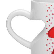 Load image into Gallery viewer, Valentine's Day Gift Meeple Love heart shaped handle mug with meeples and hearts