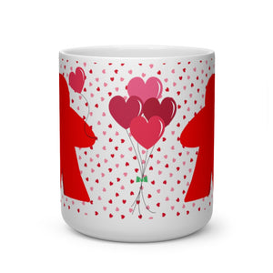 Valentine's Day Gift Meeple Love heart shaped handle mug with meeples and hearts