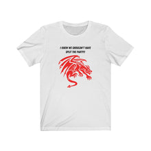 Load image into Gallery viewer, PG (Roll Playing Game) T-shirt - tee.  Yeah, I knew we shouldn&#39;t have split the party.  Funny design with a large, scary red dragon.
