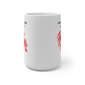 RPG (Roll Playing Game) humor.  Yeah, I knew we shouldn't have split the party.  Funny design with a large, scary red dragon.  Bring a sense of magic and wonder to your breakfast table with this new age mug!