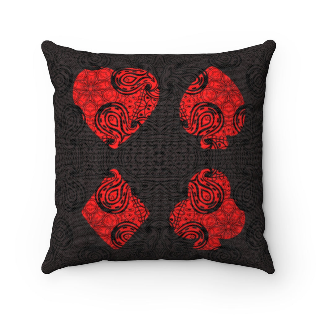 Paisley Poker Game Room Pillow with the four poker suits heart club spade and diamond