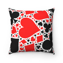 Load image into Gallery viewer, ♣️ ♦️ ♠️ ♥️ Covered in poker suits (hearts, clubs, diamonds, and clubs), this fun game room pillow is blue and gray to fit in perfectly with your game room decor.
