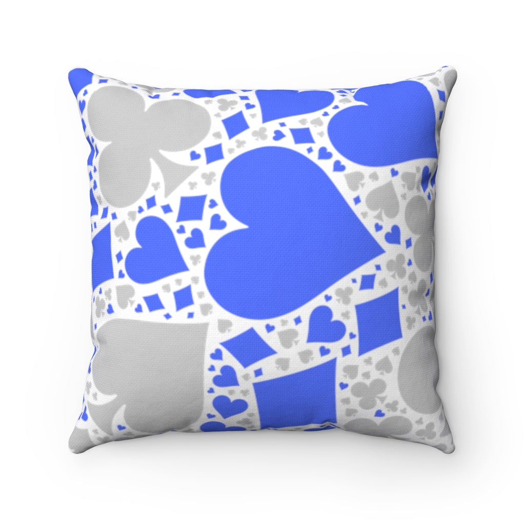 ♣️ ♦️ ♠️ ♥️ Covered in poker suits (hearts, clubs, diamonds, and clubs), this fun game room pillow is blue and gray to fit in perfectly with your game room decor.  