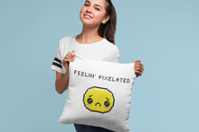 Load image into Gallery viewer, Funny Game Room Pillow - Sometimes ya just feel pixelated.  This funny take on &#39;old school&#39; video games just makes you smile.  Pixelated graphics with a silly, sad yellow face will cheer you up.
