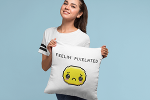 Funny Game Room Pillow - Sometimes ya just feel pixelated.  This funny take on 'old school' video games just makes you smile.  Pixelated graphics with a silly, sad yellow face will cheer you up.