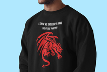 Load image into Gallery viewer, Split the party!! - RPG Gamer T-shirt | Red Fox Brand RPG (Roll Playing Game) T-shirt - tee.  Yeah, I knew we shouldn&#39;t have split the party.  Funny design with a large, scary red dragon.
