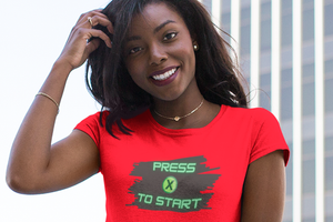 Get your game on by wearing this cool console gaming inspired T-shirt.  "Press X to Start" the game in this comfortable tee.  This updated unisex essential fits like one of your well-loved favorite tees. Super soft cotton and excellent quality print makes this tee the one you'll reach for again and again.
